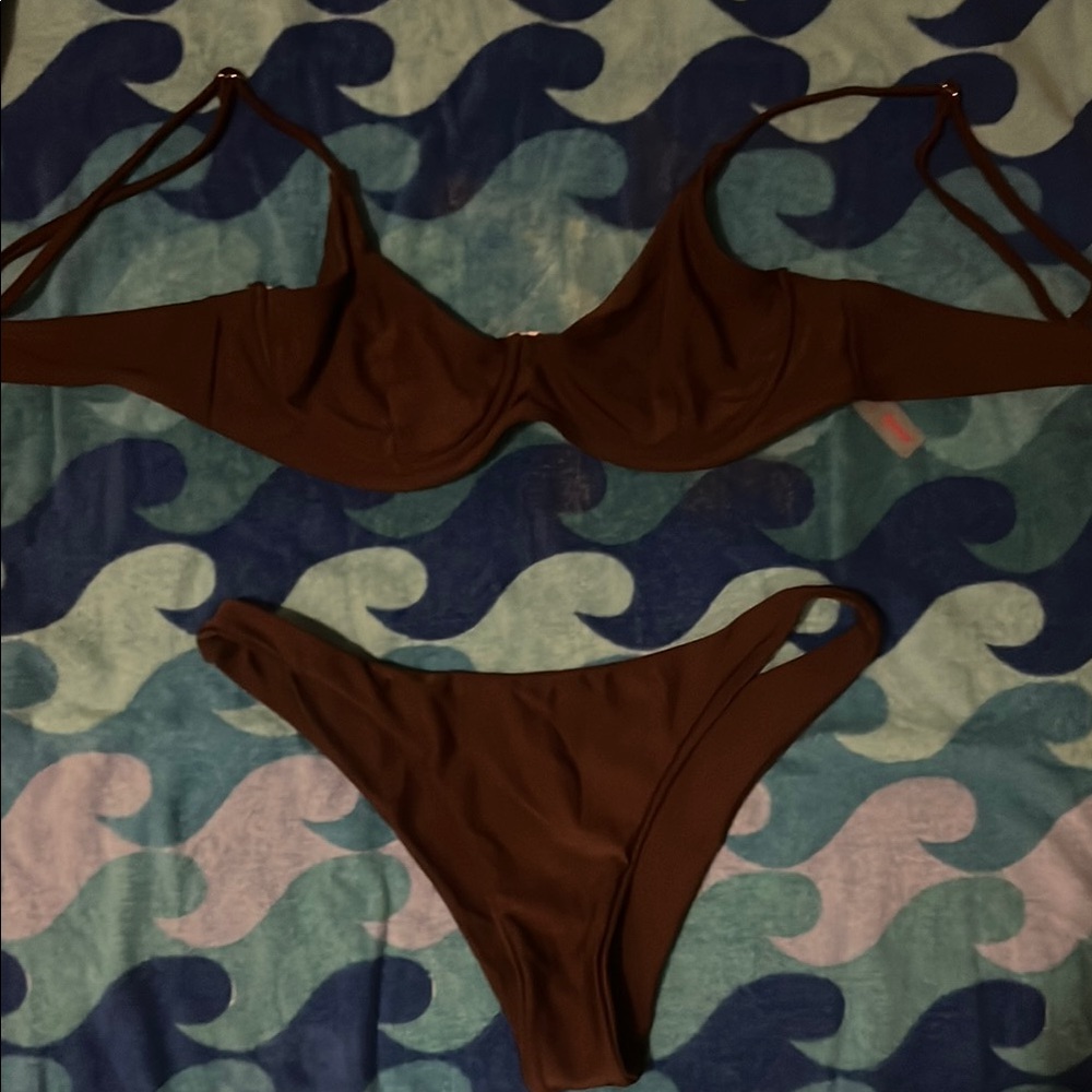 ROMWE Brown Bikini Set Swimwear